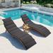 Outdoor Patio Wood Portable Extended Chaise Lounge Set with Foldable Tea Table for Balcony Poolside Garden Brown Finish& Dark Gray Cushion 21AAE