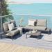 Grand Patio Outdoor Sectional Sofa Set All-Weather Aluminum Frame Conversation Set with Cushion & Woodgrain Built-in Side Coffee Table 4-Piece Modern Furniture Set for Poolside Backyard Deck