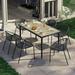 DEXTRUS 7 Pieces Rattan Wicker Outdoor Patio Dining Table Chairs Set for 6 People with Umbrella Hole for Patios Backyard