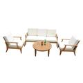 Lagos 4 Pc Sofa Set: Sofa 2 Lounge Chairs & Coffee Table With Cushions in Sunbrela Fabric #57003 Canvas White