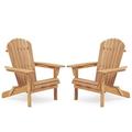 Tomile Folding Adirondack Chair Set of 2 Half Pre-Assembled Outdoor Wood Patio Chair for Garden and Backyard Natural