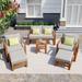 Outdoor Patio Wood 6-Piece Conversation Set Sectional Garden Seating Groups Chat Set with Ottomans and Cushions for Backyard Poolside Balcony Grey 09AAE