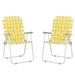 Gzxs Set of 2 Folding Patio Lawn Chairs Webbed Folding Chair Outdoor Beach Chair High Back Seat Portable Camping Chair for Yard Garden (Yellow and White)