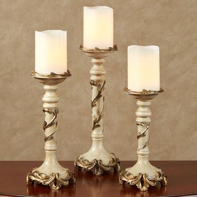 Vina Elegante Candleholders White/Gold Set of Three, Set of Three, White/Gold