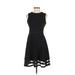 Calvin Klein Casual Dress - A-Line Crew Neck Sleeveless: Black Print Dresses - Women's Size 2 Petite