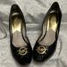 Michael Kors Shoes | Michael Kors Rochelle Logo Stripe Wedges Shoe Heaven Iconic Rare Gold M Size 8.5 | Color: Black | Size: 8.5