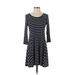 Lush Casual Dress - A-Line Scoop Neck 3/4 sleeves: Blue Print Dresses - Women's Size Small