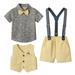 REORIAFEE Infant Toddler Baby Boys Summer Clothes Little Boy Clothing Workout Sets Boys Short Sleeve Print Shirts Strap Shorts Vest Three Piece Set Performance Set Beige 3 Years