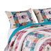 36 Inch King Pillow Sham, Patchwork Floral Print, Teal Blue Microfiber