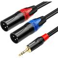 1/8 Inch to Dual XLR Male Y-Splitter Cable Unbalanced 3.5mm Mini Jack TRS Stereo Aux to Double Male XLR Adapter