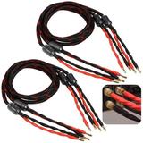 4.9 Feet Bi-wire Speaker Cable 2 Pairs of Speaker Cables with 16 Gold-plated Banana Plugs Bi-wire Banana Plug Splitter Speaker Cable for Family Karaoke KTV Stage Performance