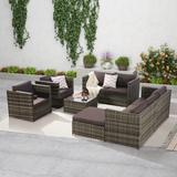 6 pieces Outdoor Furniture Product Rattan Sofa and Table Set Cushion Outdoor Garden Rattan Table, for Garden Patio, Dark Gray