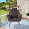 Wicker Egg Chair Garden PE Rattan Patio Chair Wicker Chair with Removable Cushion Lounge Chair with Stand and Metal Frame for Indoor Outdoor Garden Backyard Porch Dark Gray