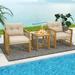 Gymax 3PCS Patio Acacia Wood PE Wicker Furniture Set w/ Soft Seat & Back Cushions
