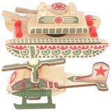 Toy Tank 2Pcs Wooden Tank Kids Vehicle Model Wood Helicopter Model Children Tank Plaything