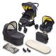 BABYGO Kinderwagen 3 in 1 Styles - Sportaufsatz und Wanne jeweils separat und Auto-Babyschale - Wickeltasche/Regenschutz/Matratze - Mustard