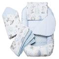 Medi Partners 5-Piece Baby Nest Set 100 x 60 x 15 cm Removable Insert Bed Cuddly Nest Crawling Blanket Baby Newborn 100% Cotton (Deer and Hedgehogs with blue Plush)