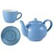 Blue Coloured Porcelain 45cl/15.75oz Teapot w/ x6 3oz/9cl Bowl Shaped Cups and x6 12cm Saucers