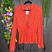 Free People Tops | A Nwt Free People Printed Long Sleeve Plunging V Neck Blouse Size Large | Color: Orange/Red | Size: L