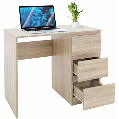 Ml-design - Schreibtisch mit 3 Schubladen, 90x76x50 cm, in Sonoma-Eiche, viel Stauraum, modern, Image