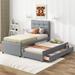Upholstered Platform Bed with Pull-out Twin Size Trundle and 3 Drawers