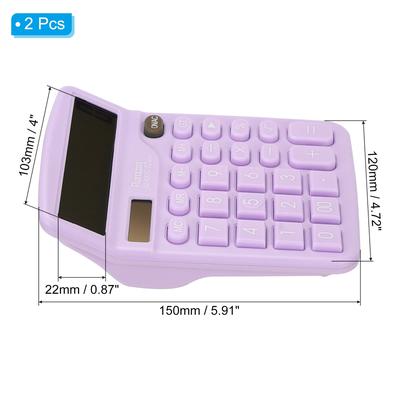 Desk Calculator, 2pcs 12 Digits Electronic Calculator Solar Battery, Purple