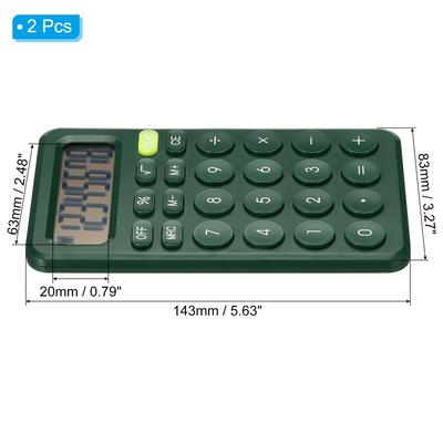 Desk Basic Cute Calculator 2pcs Battery Powered with 8 Digit Style 1, Dark Green - Dark Green