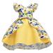 OLLUISNEO 2-3 Years Toddler Baby Girls Dress Fly Ruffled Sleeve Floral Prints Party Formal Dress Yellow