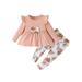 aturustex Infant Baby Girls 2-piece Outfit Long Sleeve Crew Neck Bow T-shirt with Flower Print Pants Fall Clothes