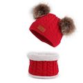 Toddler Hat Winter Scarf Set Boy Knitted Warm Lined Skiing Caps Lovely Pompom Beanie Sun Hat Red One Size 0-3Y