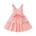 Girls Dresses Summer Toddler Casual Strap Multiple Color Solid Color Sleeveless Button Front Belted Summer Camisole Formal Dress