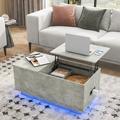 Wade Logan® Anushree Lift Top Coffee Table w/ Charging Station, RGB LED Lights & Hidden Storage Wood in Gray | 15.74 H x 39.4 W x 19.7 D in | Wayfair