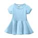 Summer Girl Solid Color Crew Neck Short Sleeve A Line Knee Length Dress Casual Home Outing Suitable Baby Clothes