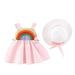 Lovskoo Boho Baby Dress Toddler Kids Girl Summer Pure Color Rainbow Cloud Suspender Skirt with Hat for 0-3 Years Baby Clothes Pink