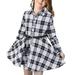 Rovga Fashion Dresses For Girls Casual Dress Belt Long Sleeve Buffalo Check Black White Red Plaid Dresses For Kid