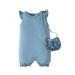 Kucnuzki Infant Baby Girl Clothes 12 Months Summer Bodysuit 18 Months Fly Sleeve Solid Color Sweet Plain Bodysuit Blue