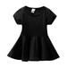 Summer Girl Solid Color Crew Neck Short Sleeve A Line Knee Length Dress Casual Home Outing Suitable Summer Clothes