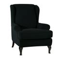 Sofa Covers Wing Chair Elastic Fabric Stretch Couch Slipcover Polyester Spandex Furniture Protector (Black)
