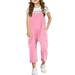 YDOJG Baby Girls Bodysuits Girls Casual Sleeveless Jumpsuits Spaghetti Strap Loose Overalls Rompers Long Pants With Pocket 1 Piece Overalls For 6-7 Years