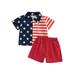 4th of July Toddler Baby Boy Gentleman Outfit Stripe Stars Short Sleeve Button Down Shirt Shorts Set Summer Clothes