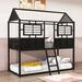 Harper Orchard Twin Over Twin Size Metal Bunk Beds w/ Roof, Guardrail & Ladder Metal in Black | 80 H x 41 W x 77 D in | Wayfair