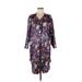 Casual Dress - Shift V Neck 3/4 sleeves: Purple Dresses - Women's Size Medium