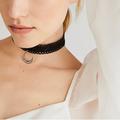 Free People Jewelry | Free People Silver Crescent Moon Black Lace Choker Necklace | Color: Black/Silver | Size: Os