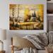 August Grove® Drapeau Yellow Barn In Spring III - Unframed Print on Wood Metal in Brown/Gray/Yellow | 16 H x 32 W x 1 D in | Wayfair