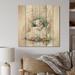 Zoomie Kids Jenna Teddy Bear in Crib w/ Flowers I - Unframed Print on Wood in Brown/Gray/Green | 16 H x 16 W x 1 D in | Wayfair