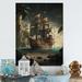 Breakwater Bay Pirate Boat On The Ocean - Unframed Print on Wood in Black/Blue/Brown | 20 H x 12 W x 1 D in | Wayfair