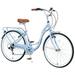 Women s Bike 26 7 Speed Comfortable City Bike Steel Frame Commuter Cruiser Bike for Ladies Adults Blue