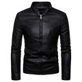 IROINNID Men s Long Sleeve Faux Leather Short Jacket Solid Color Casual Leather Plus Fleece Jacket Motorcycle Jacket Warm Leather Jacket