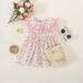 Herrnalise Toddler Baby Girl Summer Dress Flutter Sleeve Crew Neck A Line Floral Print Pullover Beach Dress One Piece Outfits Cotton Short Dresses with bagï¼ˆ1-4Yï¼‰Pink