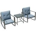 Hazel Comfortable 3-Piece Bistro Set- Two Chairs With Glass Coffee Table - Grey